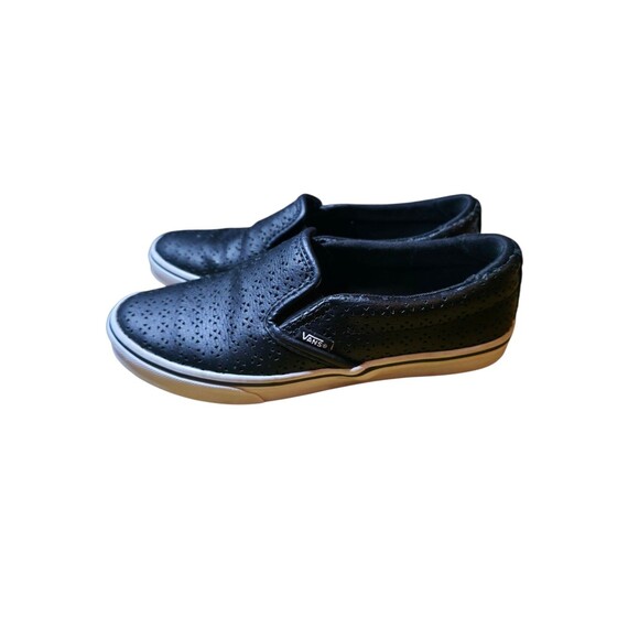 Women's Vans Black White Perforated Leather Loafer Slip-ons Size 6.5 - Picture 2 of 8